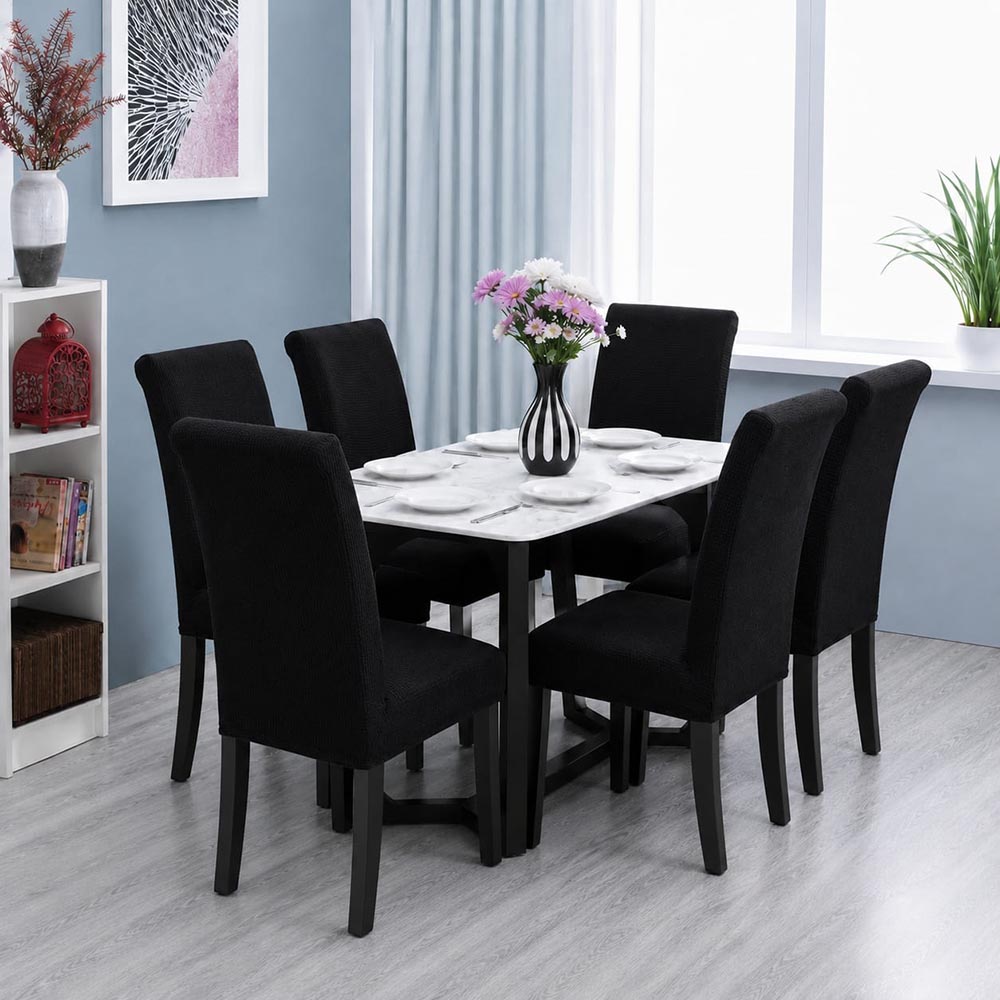 negru-3.jpg Set Huse Scaune, 6 Piese, cu Elastic , Negru - imagine 1