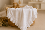 Păturică Albă Premium din Muselină 4 Straturi cu Volănaș – 100×100 cm - imagine 5