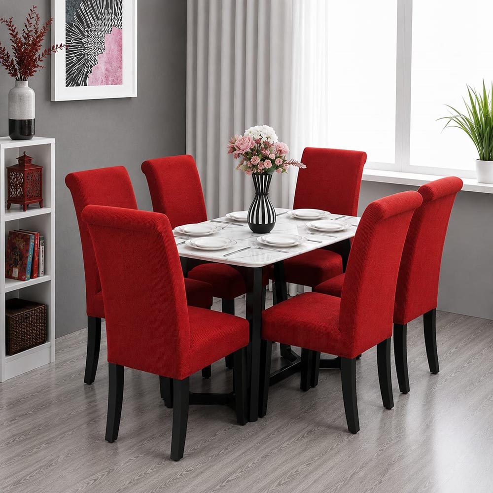 rosu-HSG0020.jpg Set Huse Scaune, 6 Piese, cu Elastic , Rosu - imagine 1