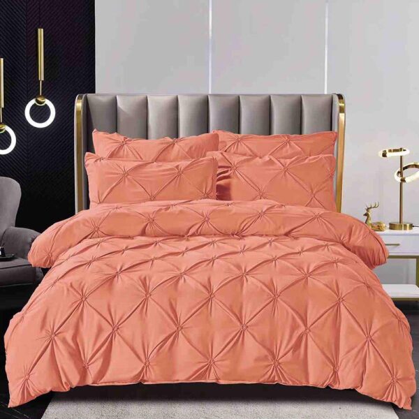 Lenjerie de pat cu pliuri  pentru pat dublu  - finet , 6 piese, Cearceaf cu elastic - Somon