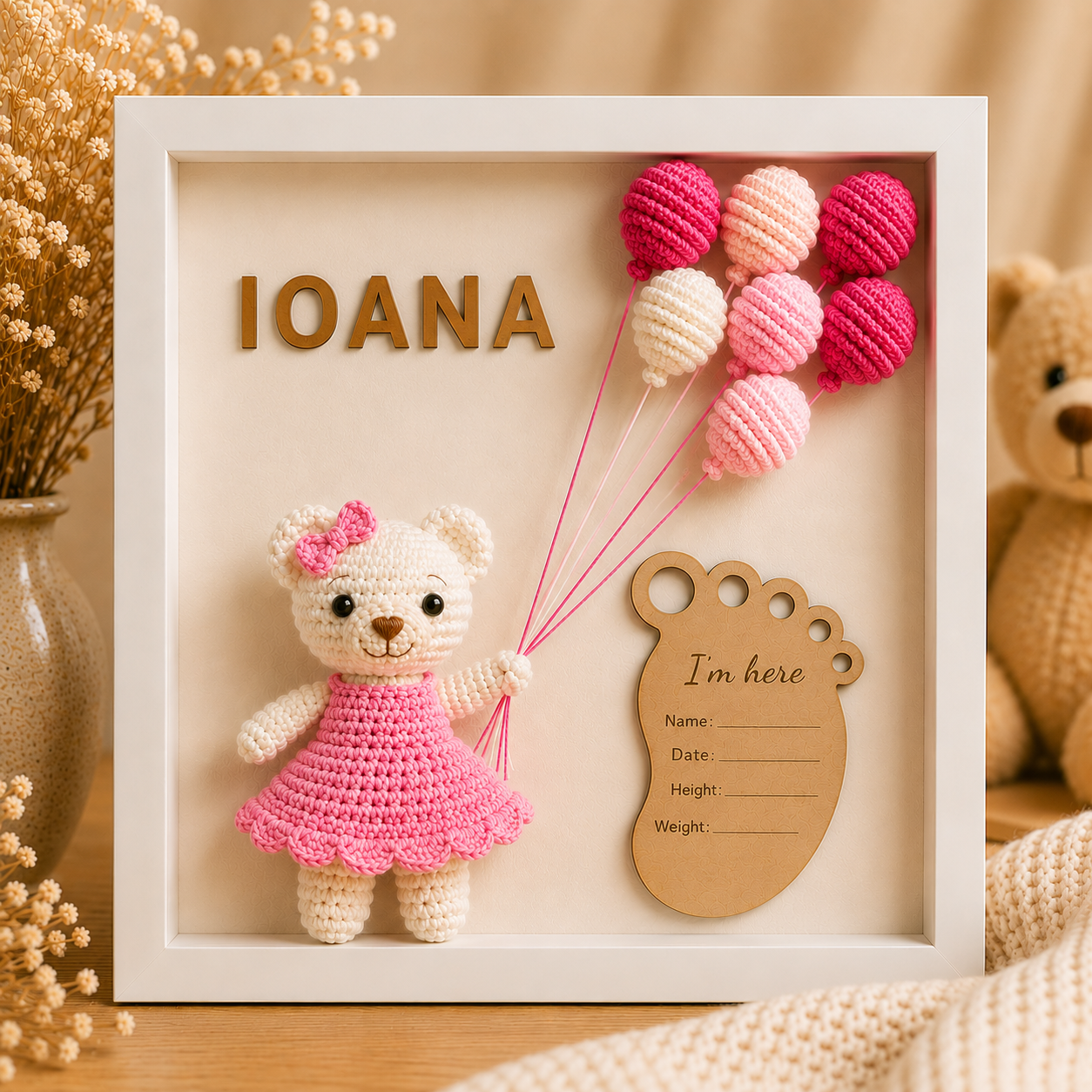 ursulet-rochita-roz.png Tablou personalizat Shadow Box – Ursulet fetita rochita roz - imagine 1