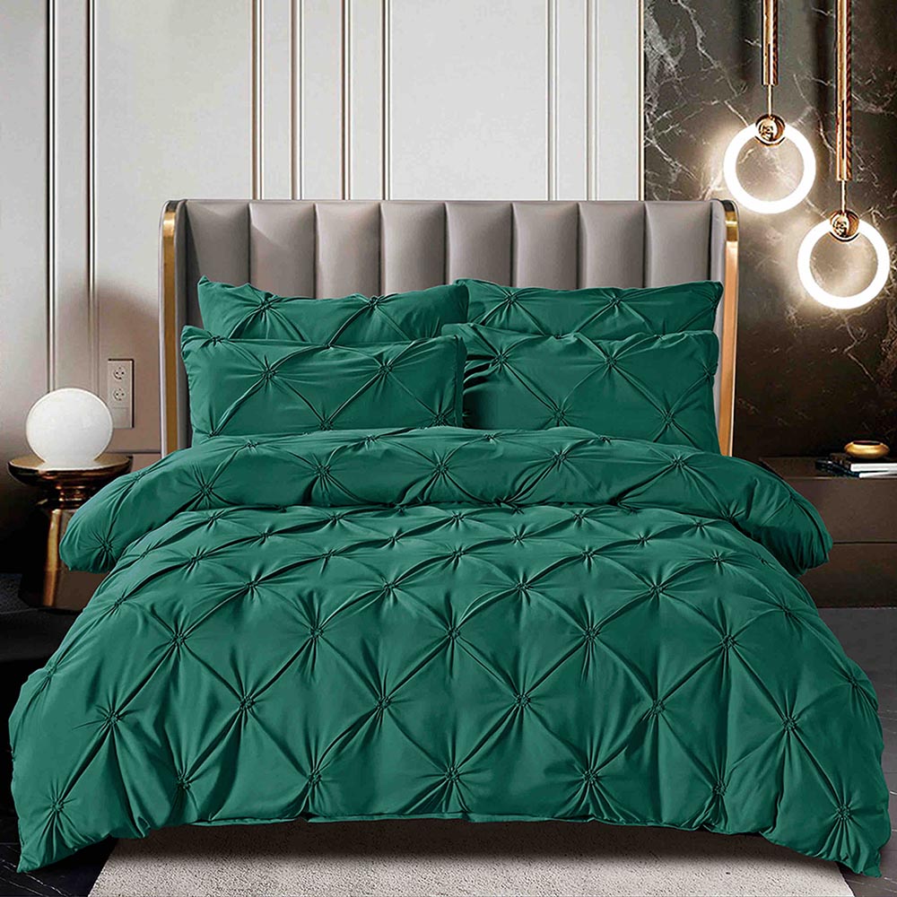 verde-1-2.jpg Lenjerie de pat cu pliuri pentru pat dublu - finet , 6 piese, Cearceaf cu elastic - Verde - imagine 1